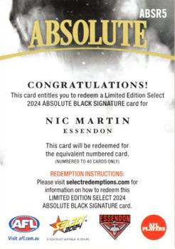 2024 Select AFL Footy Stars - Absolute Black Signature Redemption #ABSR5 Nic Martin Back